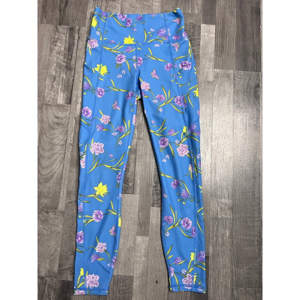 Fabletics Blue Floral Workout Set Sports Bra High Rise Leggings Matching Gym Set - Picture 2 of 10